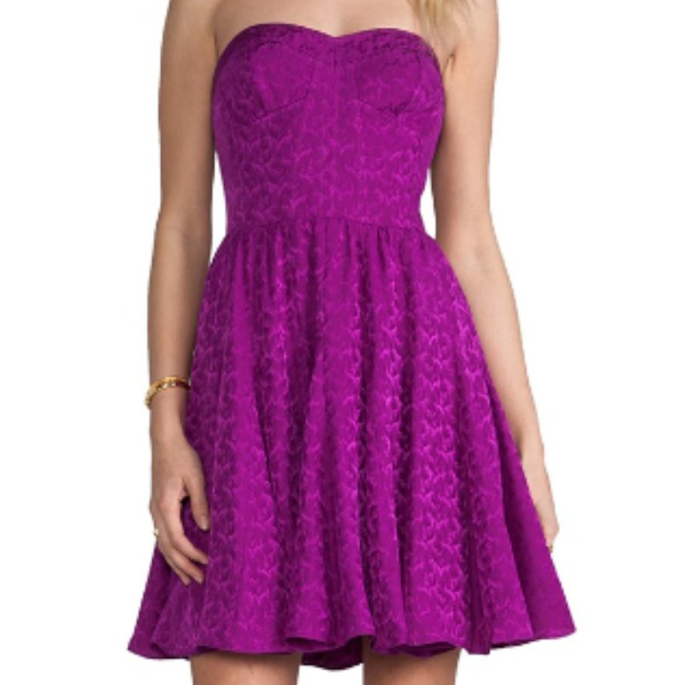 Rebecca Taylor Silk Strapless Magenta Textured Dress